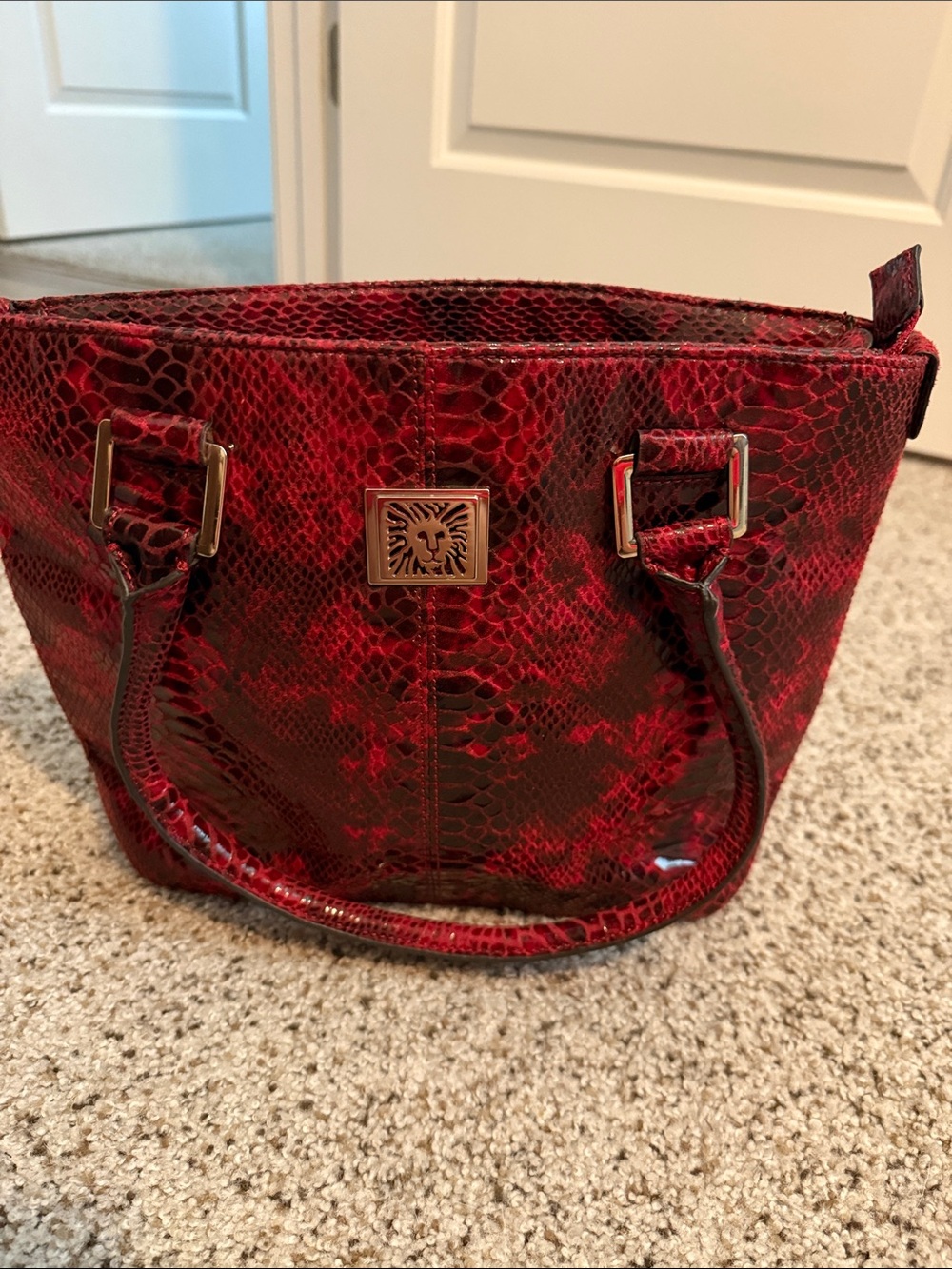 Anne Klein Red Snake-Print Shoulder Tote/handbag